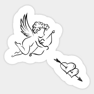 Cupidon shoots arrow in the heart love line art Sticker